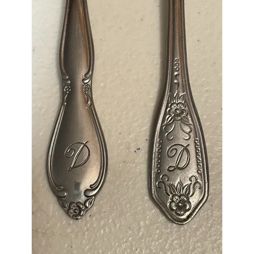 Vintage‎ Custom Craft Stainless Flatware Engraved D 2 Spoons Korea